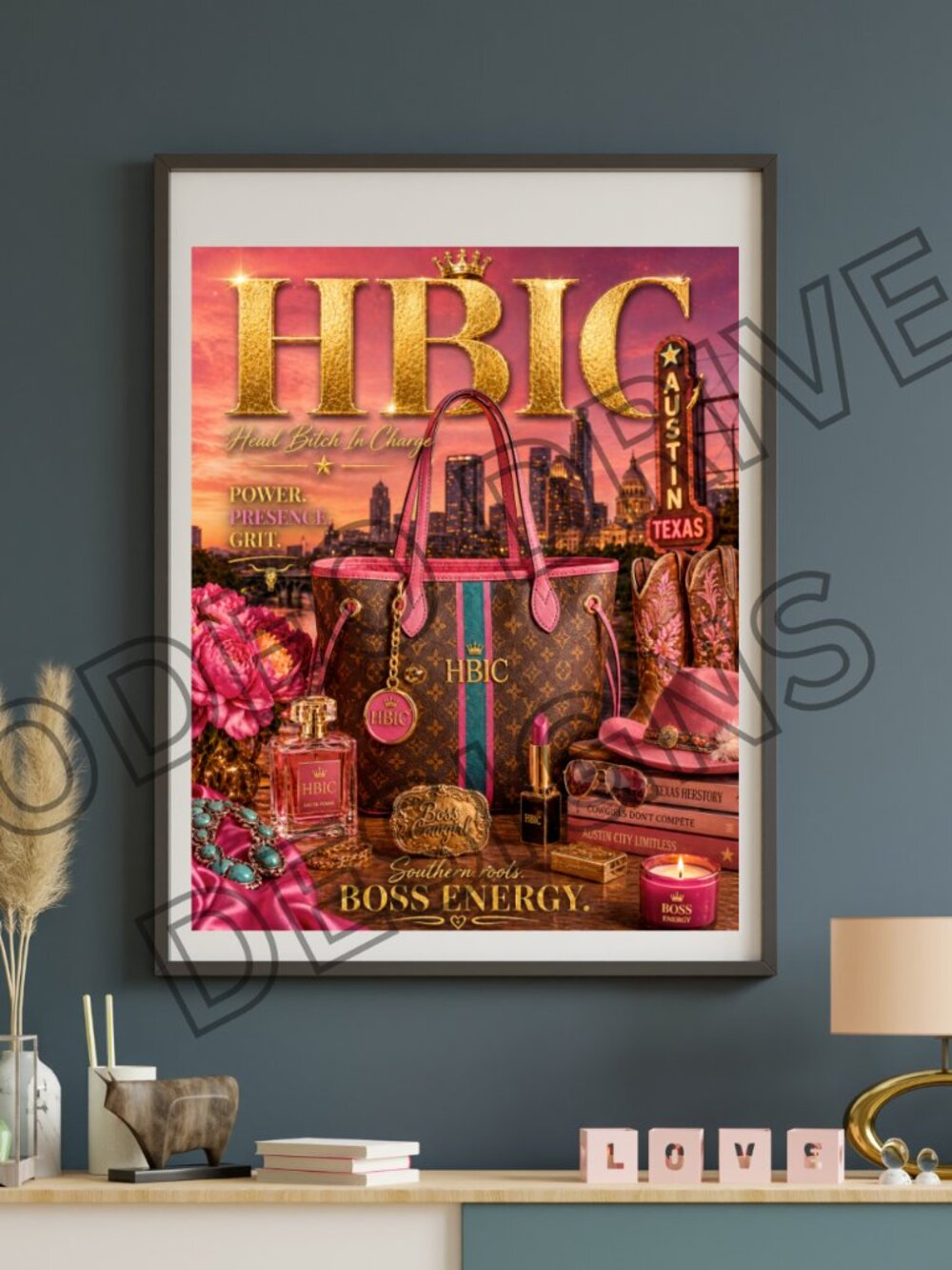 16x20 HBIC Austin Texas Boss Energy Wall Art Print Pink Gold Glam Decor
